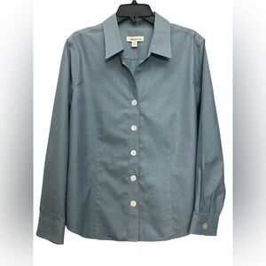Coldwater Creek Essential No Iron Shirt Size XL Petite Blue Button Up Career NWT